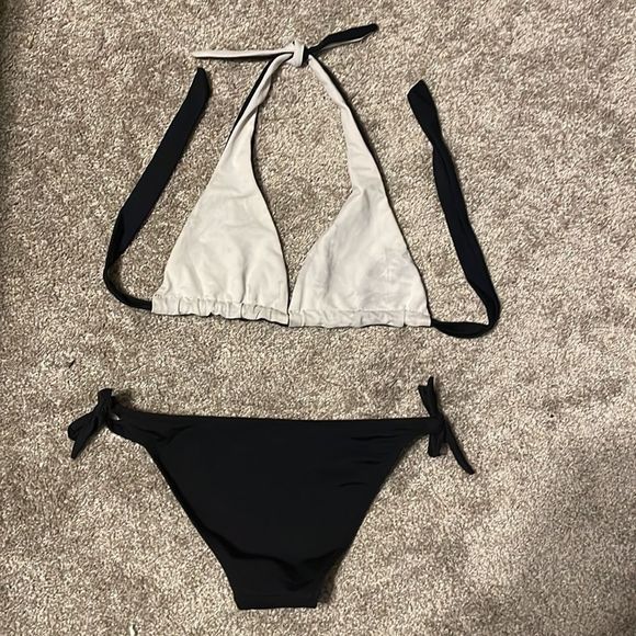 Black Tie Wrap Halter Bikini Top and Bottom Set - Picture 2 of 2